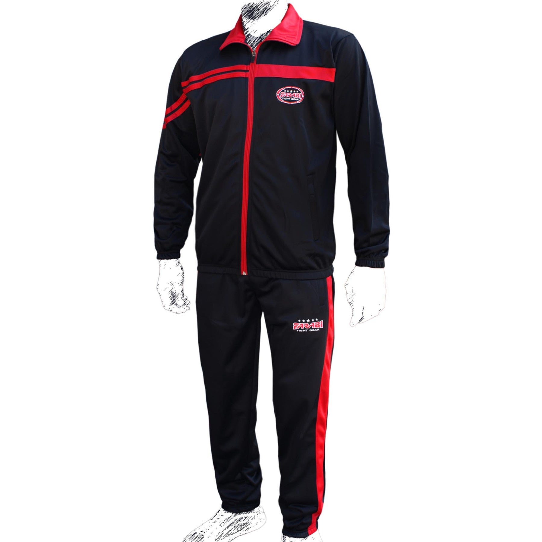 Farabi Sports tracksuit with a bold black and red design, featuring the brand logo for durability and style.