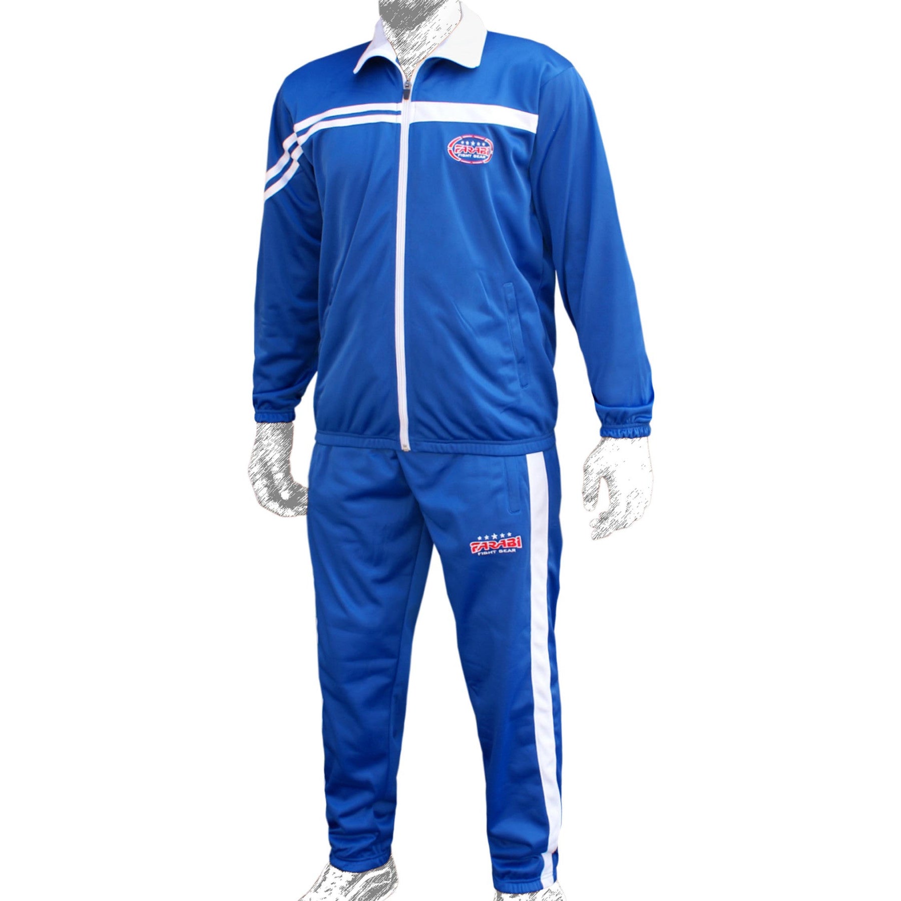 Farabi Sports tracksuit with a bold blue and white design, featuring the brand logo for durability and style.