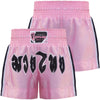 Farabi Sports Muay Thai shorts with a vibrant pink design featuring bold lettering for durability and style.