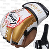 Farabi Sports Pro-X MMA gloves with a sleek white and gold design, offering durability and style for training and competition.