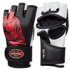 Farabi Sports MMA gloves with a bold black and white design featuring a striking red tiger graphic for durability and style.