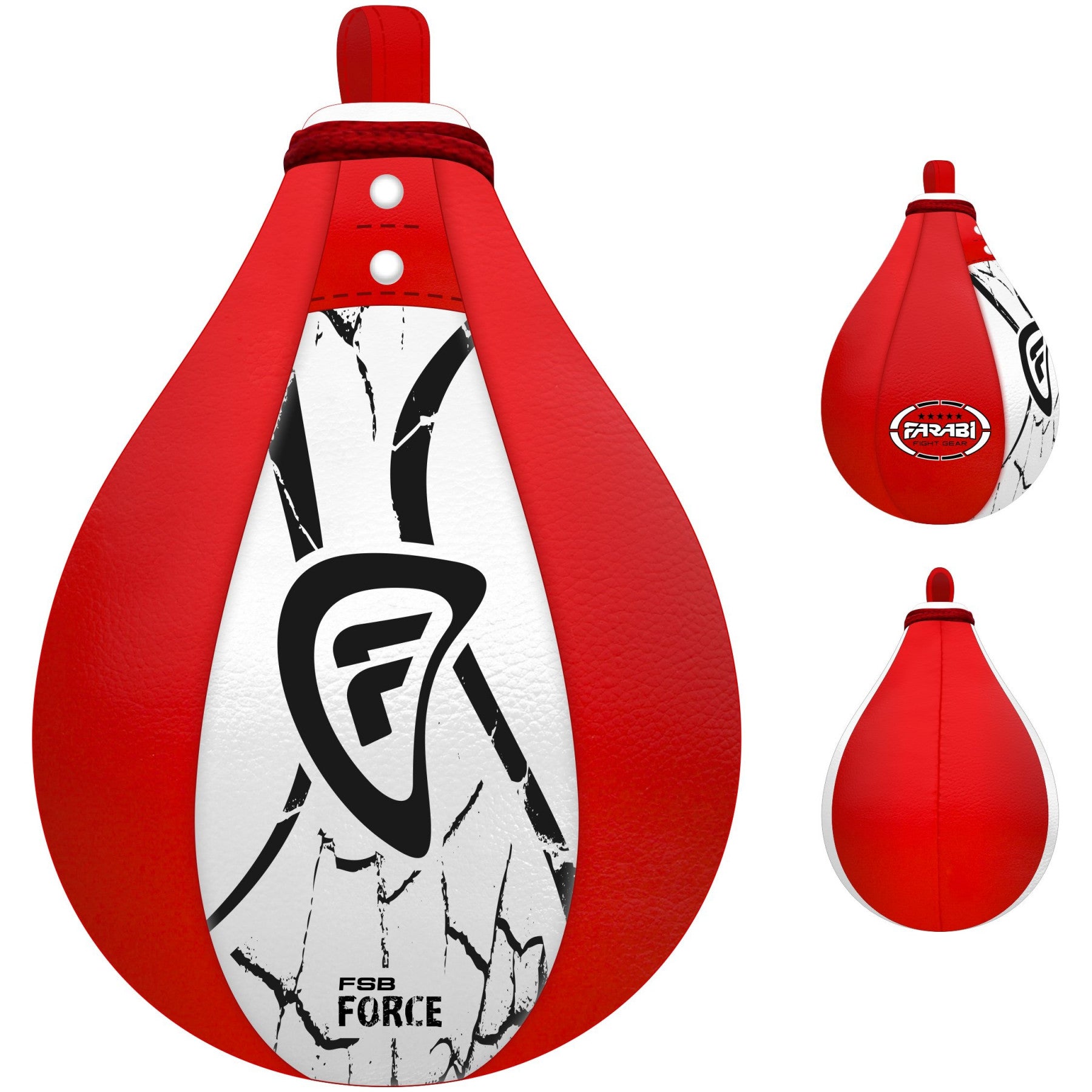 Farabi Sports speed bag with a bold red and white design, featuring the brand logo for durability and style.
