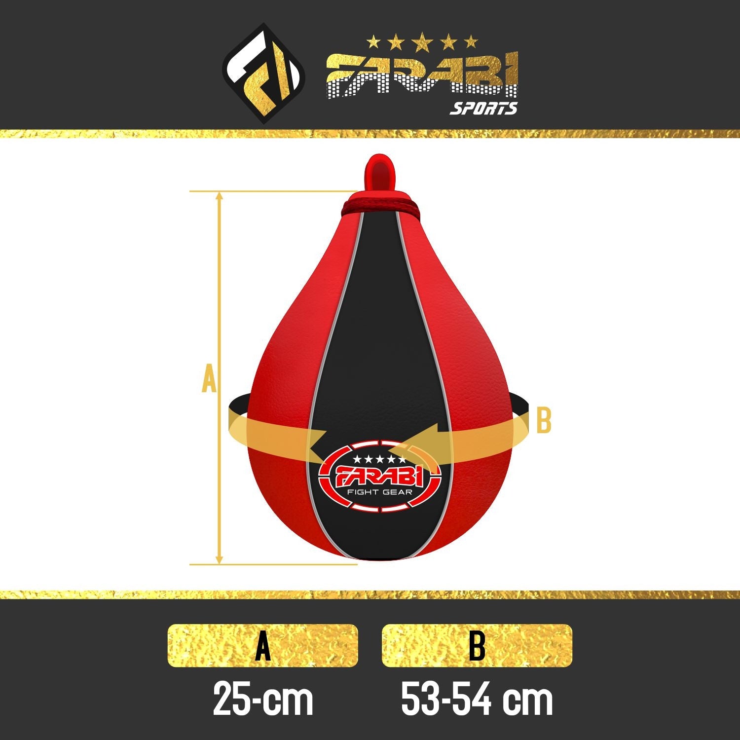 Farabi Sports speed bag with dimensions: 25 cm in diameter and 53-54 cm in length.