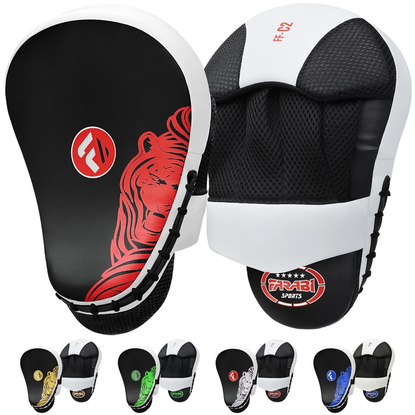 Farabi Sports Boxing Focus Pads Hook and Jab Kick MMA Focus Mitts Training Punching Gloves Curved Pair, Sparring Mitts and Pads, Karate Focus Pads Farabi Sports