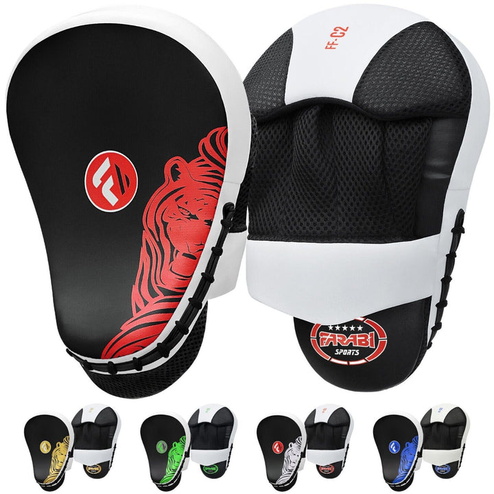 Boxing Focus Pads Hook and Jab Kick MMA Training Punching Gloves Curved Pair Farabi Sports