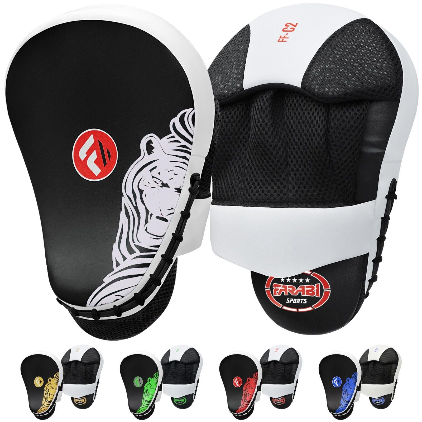 Farabi Sports Boxing Focus Pads Hook and Jab Kick MMA Focus Mitts Training Punching Gloves Curved Pair, Sparring Mitts and Pads, Karate Focus Pads Farabi Sports