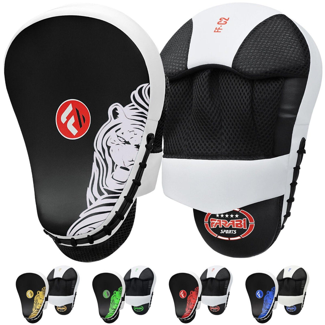 Boxing Focus Pads Hook and Jab Kick MMA Training Punching Gloves Curved Pair Farabi Sports