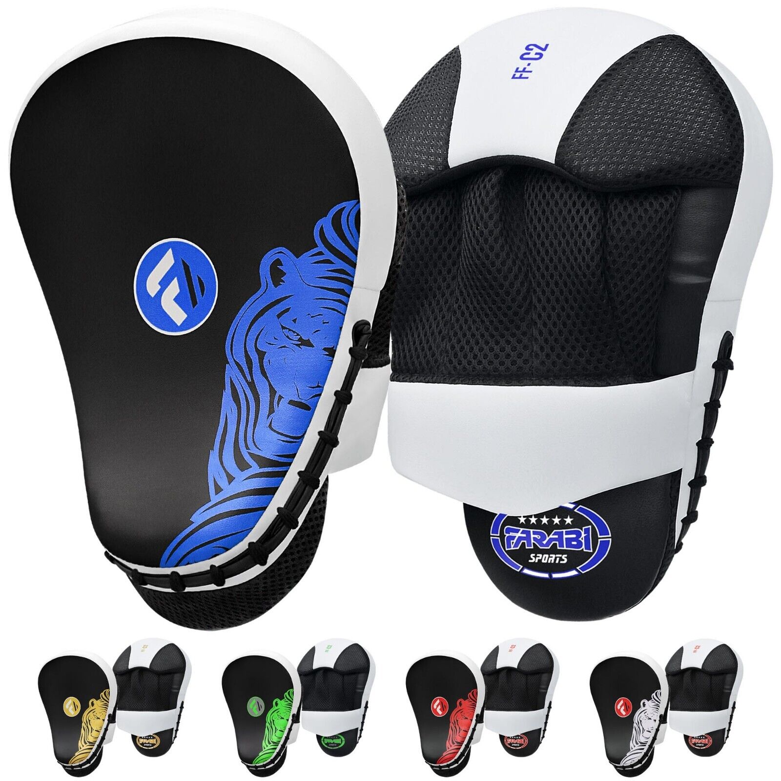 Farabi Sports Boxing Focus Pads Hook and Jab Kick MMA Focus Mitts Training Punching Gloves Curved Pair, Sparring Mitts and Pads, Karate Focus Pads Farabi Sports