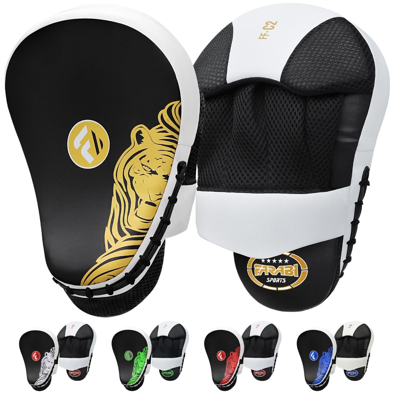 Farabi Sports Boxing Focus Pads Hook and Jab Kick MMA Focus Mitts Training Punching Gloves Curved Pair, Sparring Mitts and Pads, Karate Focus Pads Farabi Sports